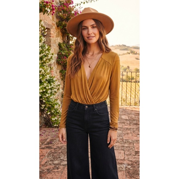Free People Tops - Free People Intimately Golden Nugget Draped Wrap Bodysuit OB1064738 Large NWT